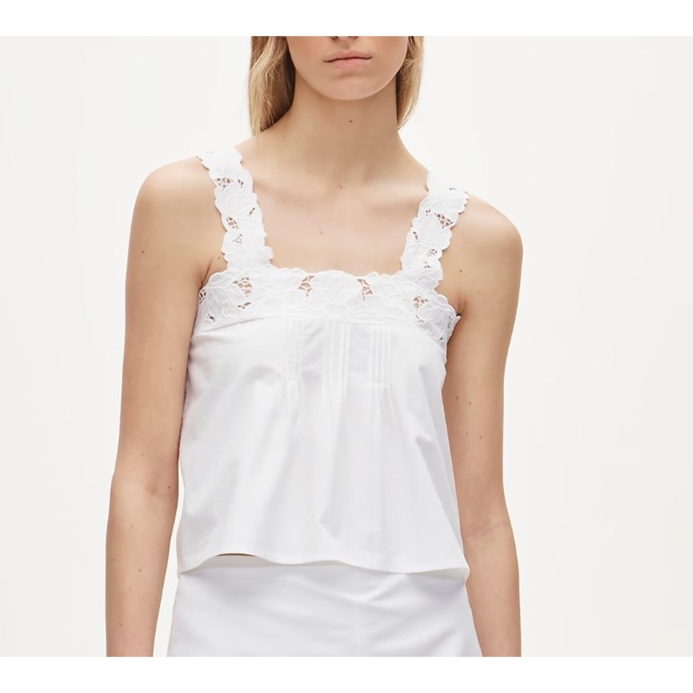 J.Crew White Lace-Trim Tank Top in Poplin Eyelet Cotton Size Small Boho Romantic